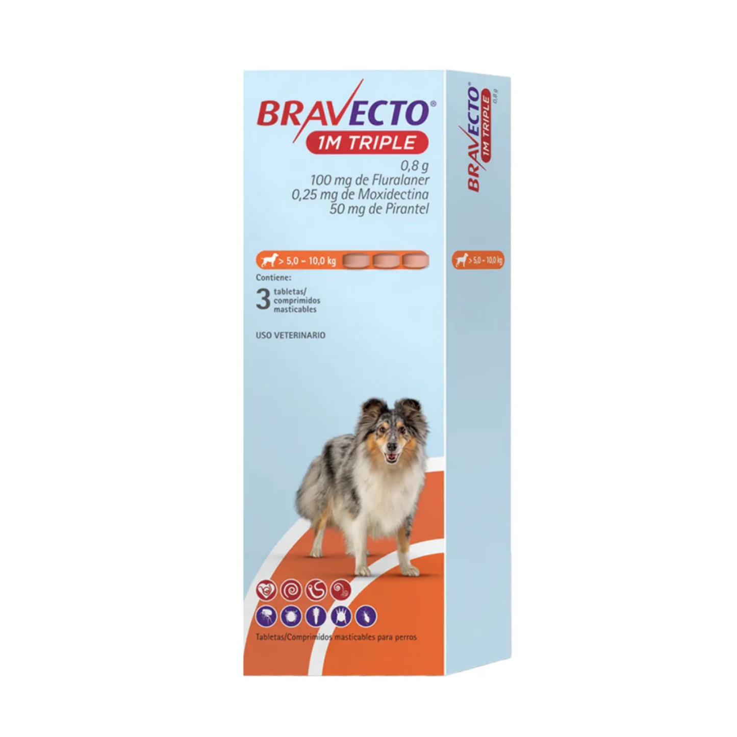 Bravecto® 1M Triple | Tableta de Protección Mensual Contra pulgas, garrapatas y parásitos internos.