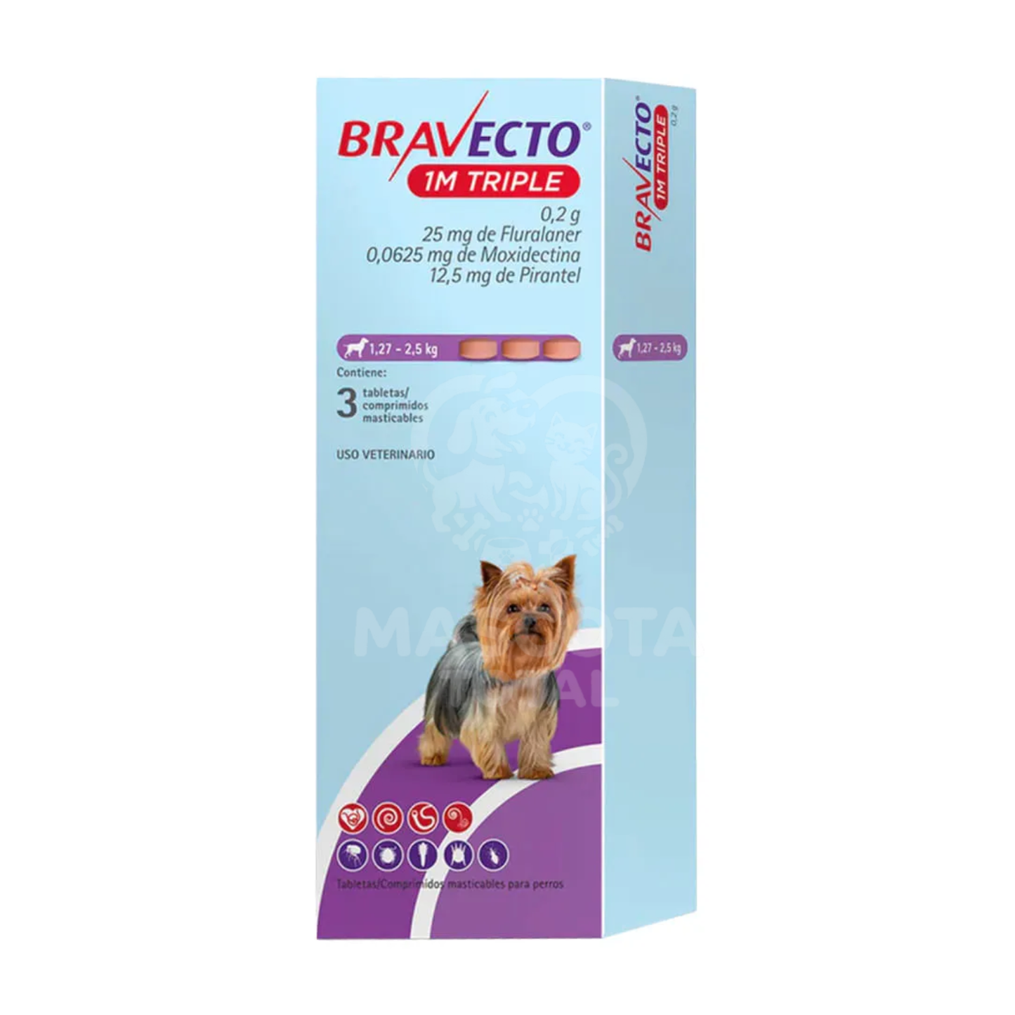 Bravecto® 1M Triple | Tableta de Protección Mensual Contra pulgas, garrapatas y parásitos internos.