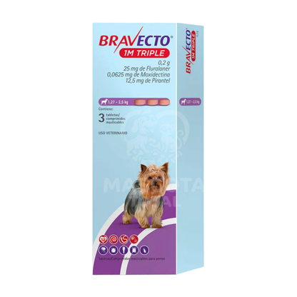 Bravecto® 1M Triple | Tableta de Protección Mensual Contra pulgas, garrapatas y parásitos internos.