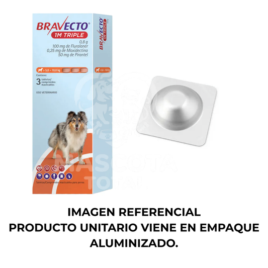 Bravecto® 1M Triple | Tableta de Protección Mensual Contra pulgas, garrapatas y parásitos internos.