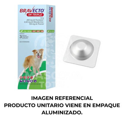 Bravecto® 1M Triple | Tableta de Protección Mensual Contra pulgas, garrapatas y parásitos internos.