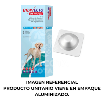 Bravecto® 1M Triple | Tableta de Protección Mensual Contra pulgas, garrapatas y parásitos internos.