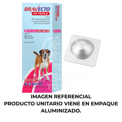 Bravecto® 1M Triple | Tableta de Protección Mensual Contra pulgas, garrapatas y parásitos internos.