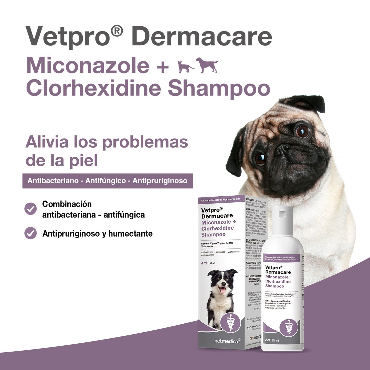 Vetpro® Dermacare Miconazole + Clorhexidine Shampoo | Champú Medicado para Perros y Gatos
